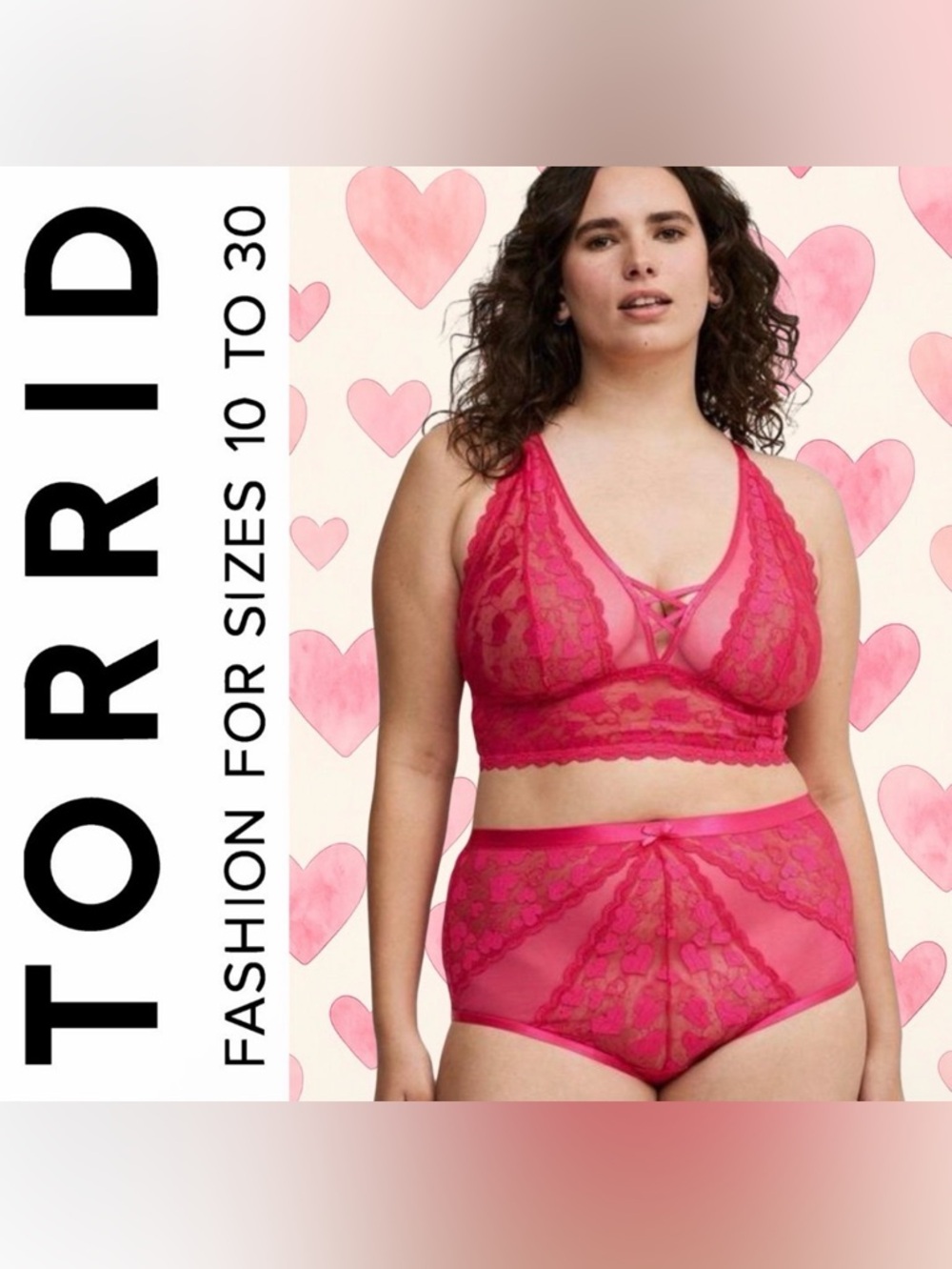 Torrid Pink Unlined Heart Bralette Lingerie, Large, NWT!